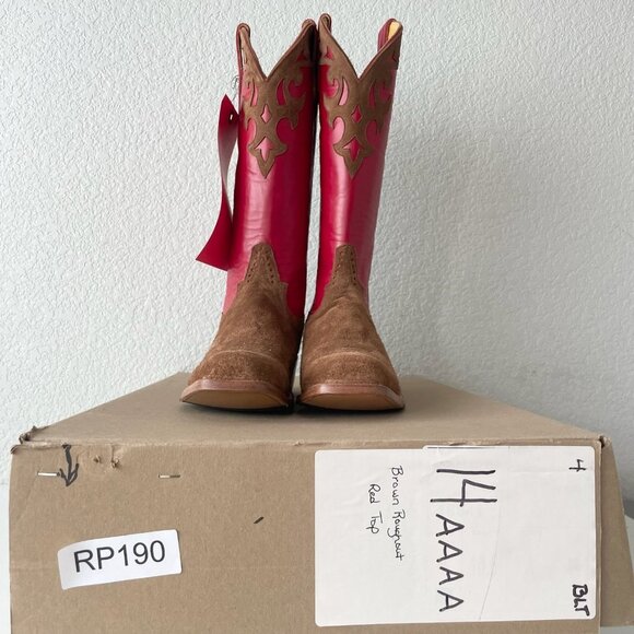 Rod Patrick Mens Cowboy Boots 14AAAA Brown Rough Out  Western Blunt Toe Red Top - Picture 10 of 11